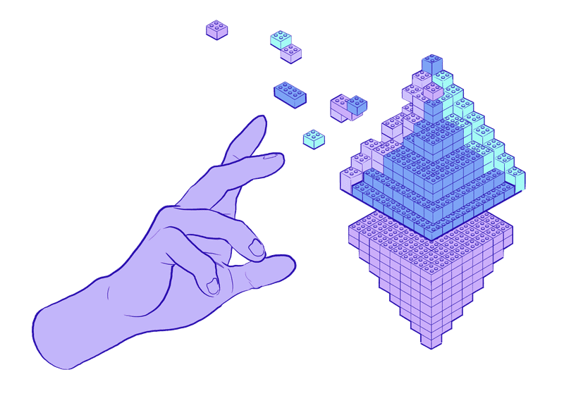 Illustration of blocks being organised like an ETH symbol