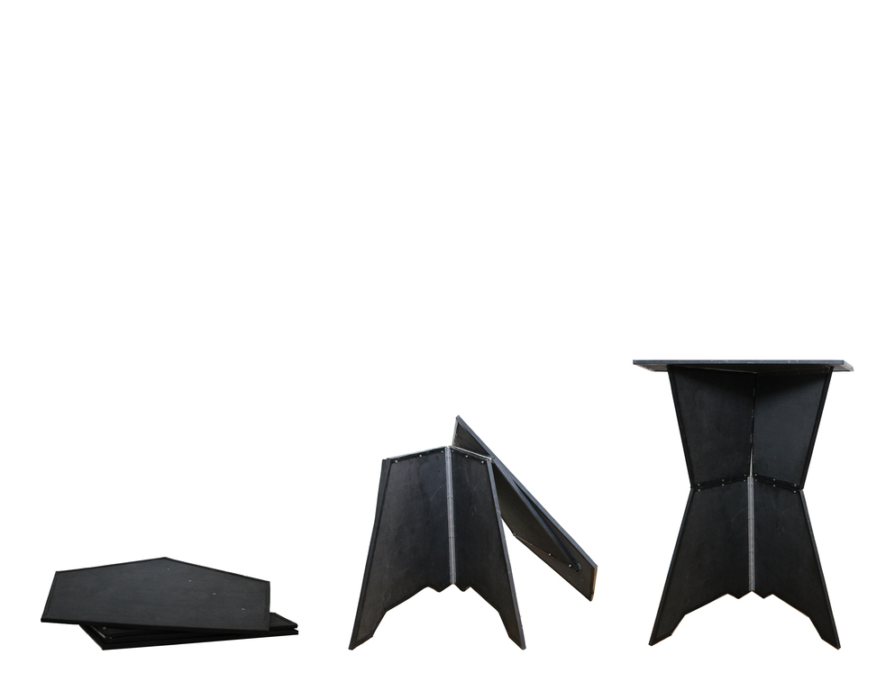 Amanda's collapsible, lightweight carbon fiber podium: provisional interior architecture for short stature.