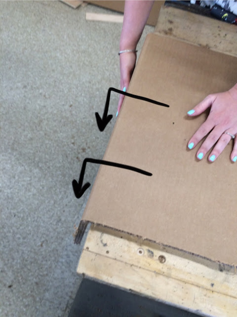Lauren made a number of edits on photos to show her progress as she learned basic techniques, like scoring and folding in the right direction to maximize the strength of the cardboard's internal flute structure.