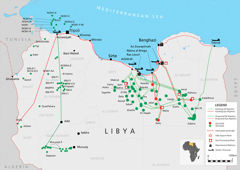 Libya's oil fields and terminals map (by euanmearns.com)