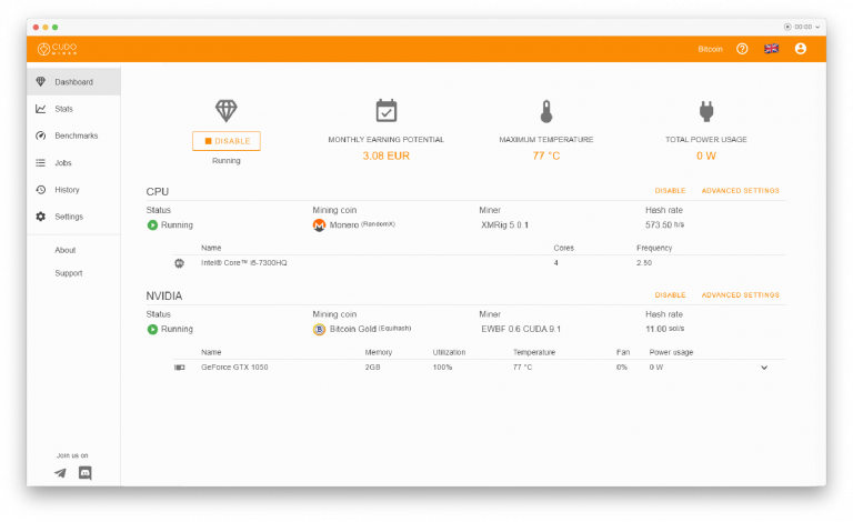 De Software De Miner A De Bitcoin Y Criptomonedas De Gui Y Gpu Cudo