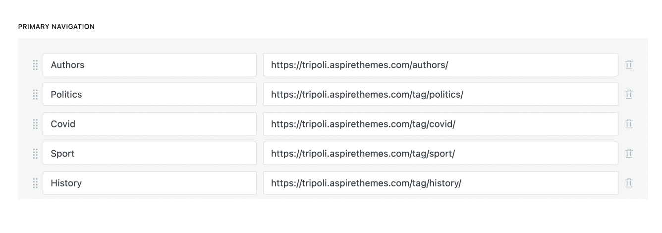 Ghost CMS navigation menu