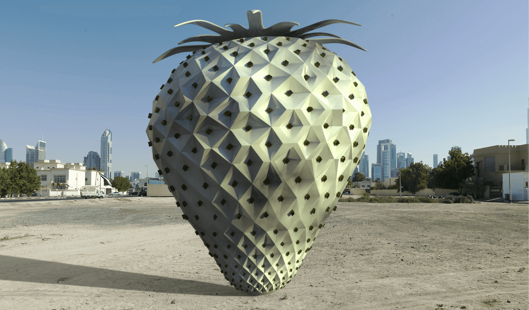 3D concrete strawberry inspired by concretism movement