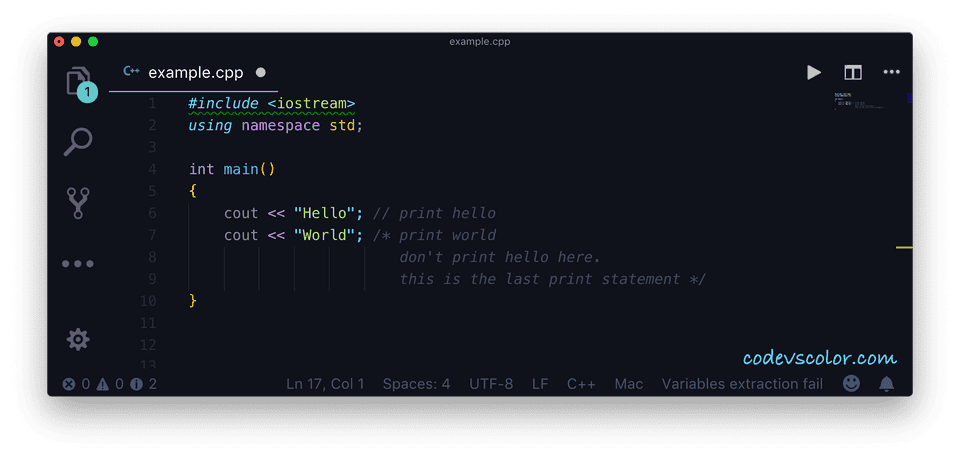 How to add comments in C++ with example - CodeVsColor