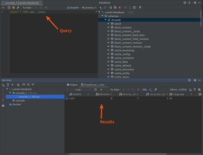 PHPStorm database plugin - console example of results from query.
