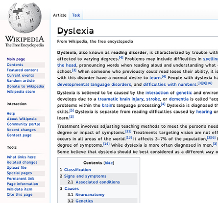 wikipedia page without dyslexia plug in