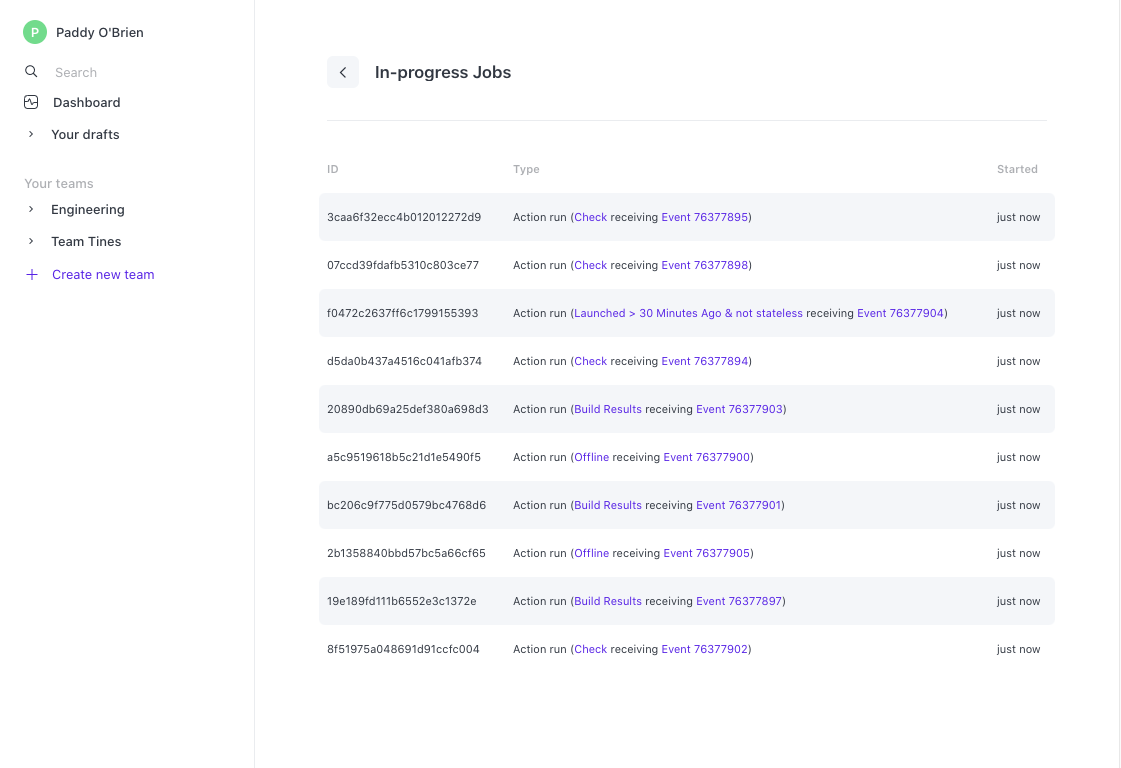 In progress jobs
