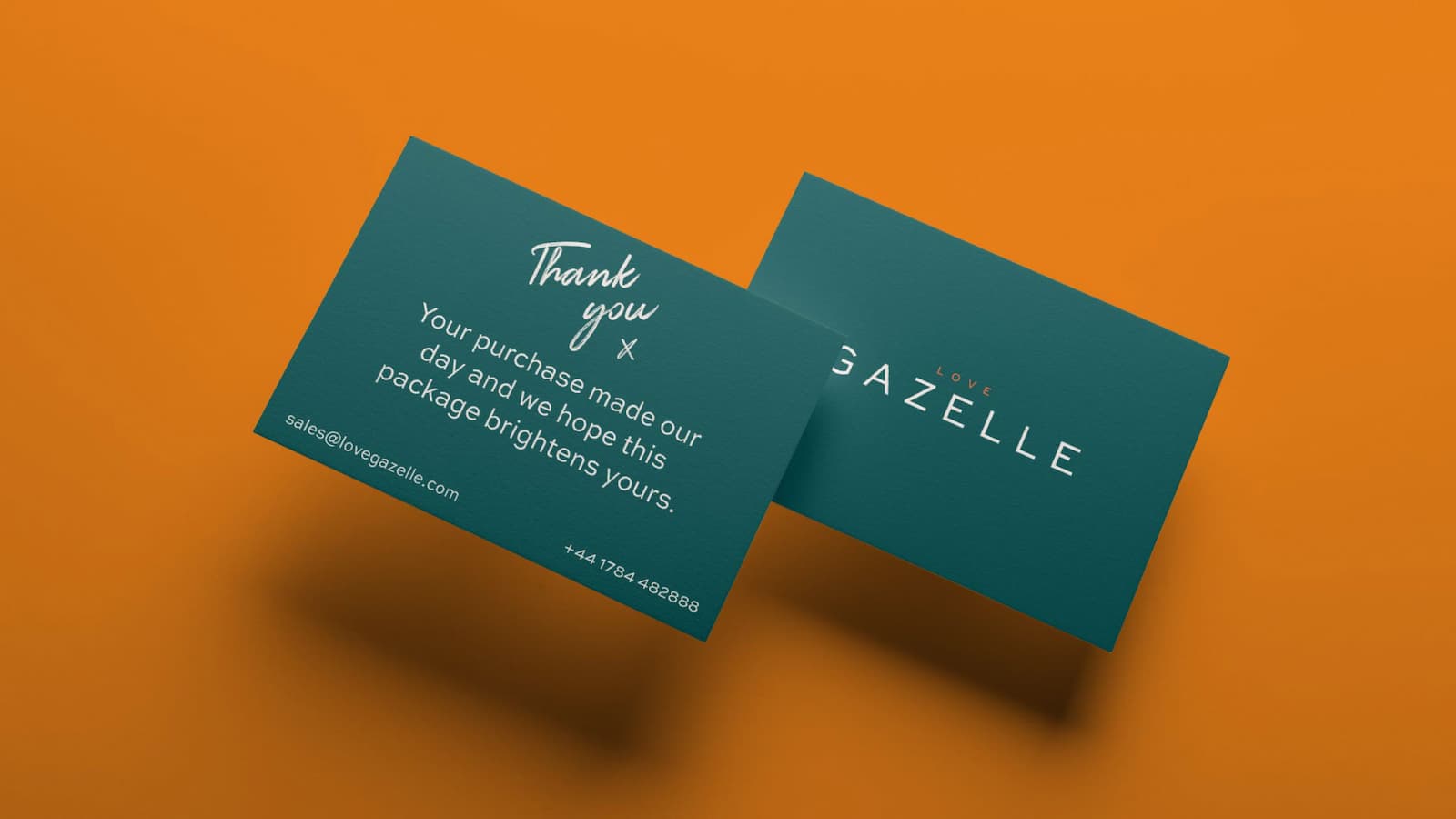 Love Gazelle thank you cards for each package