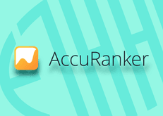 AccuRanker logo on top of a turquoise background
