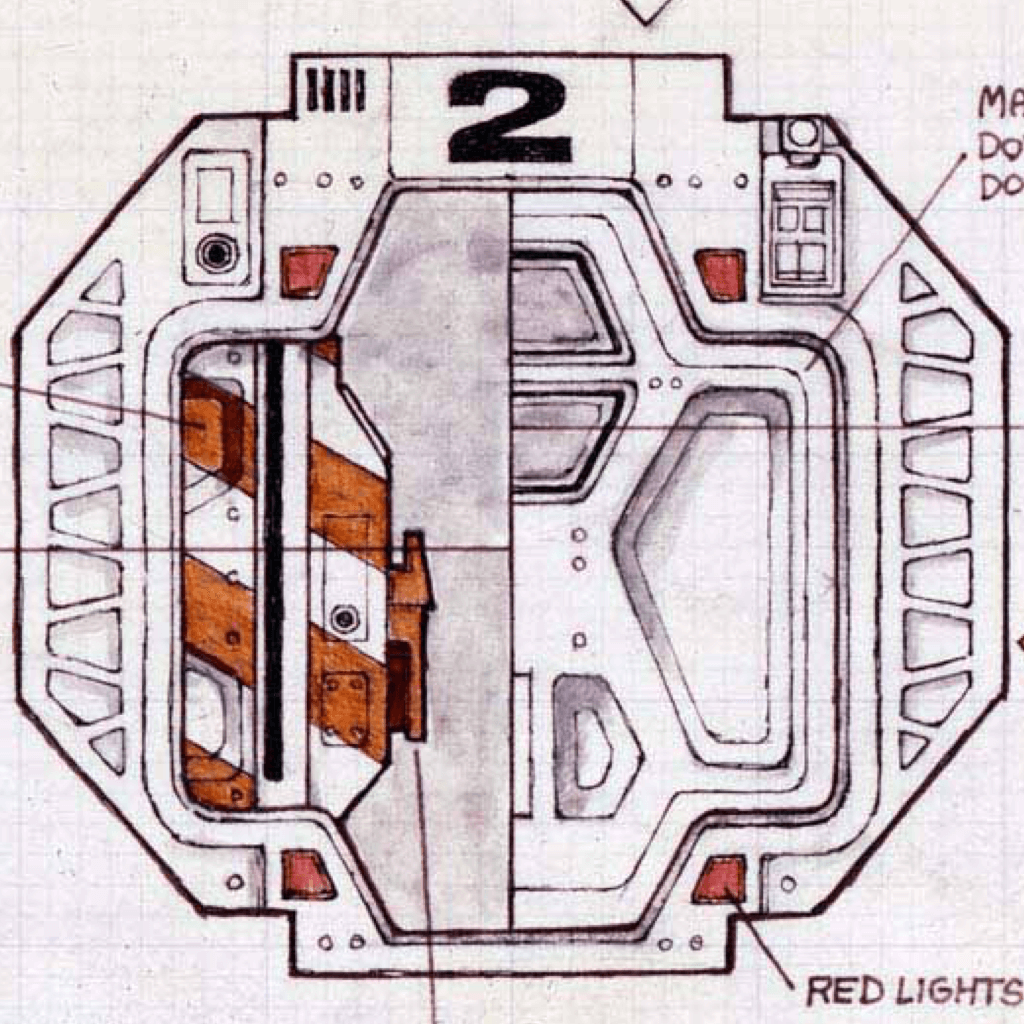Image showing Ron Cobb's drawing of the bulkhead door.