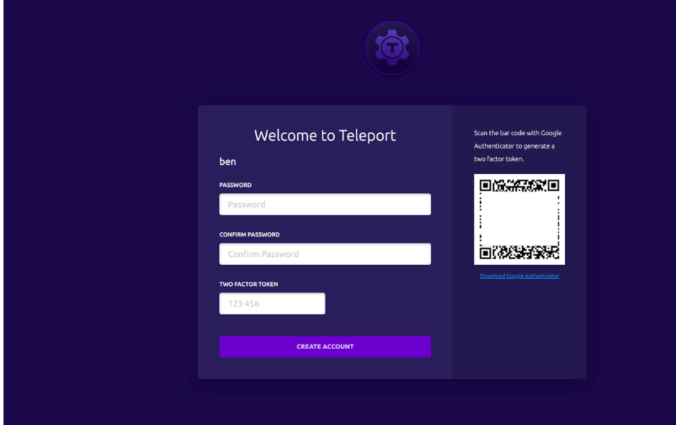 Teleport - user setup page