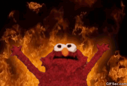 Elmos in front of flames