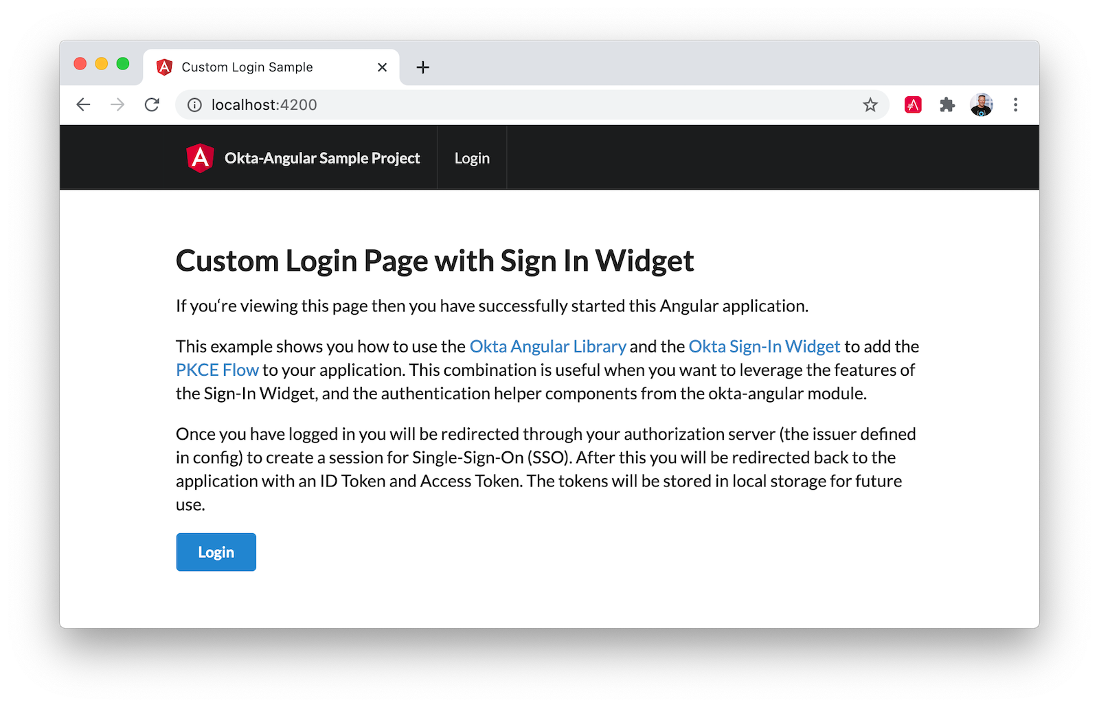 Angular sample homepage