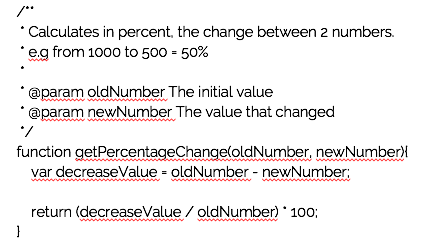 Example of calculating percentage decrease in JavaScript