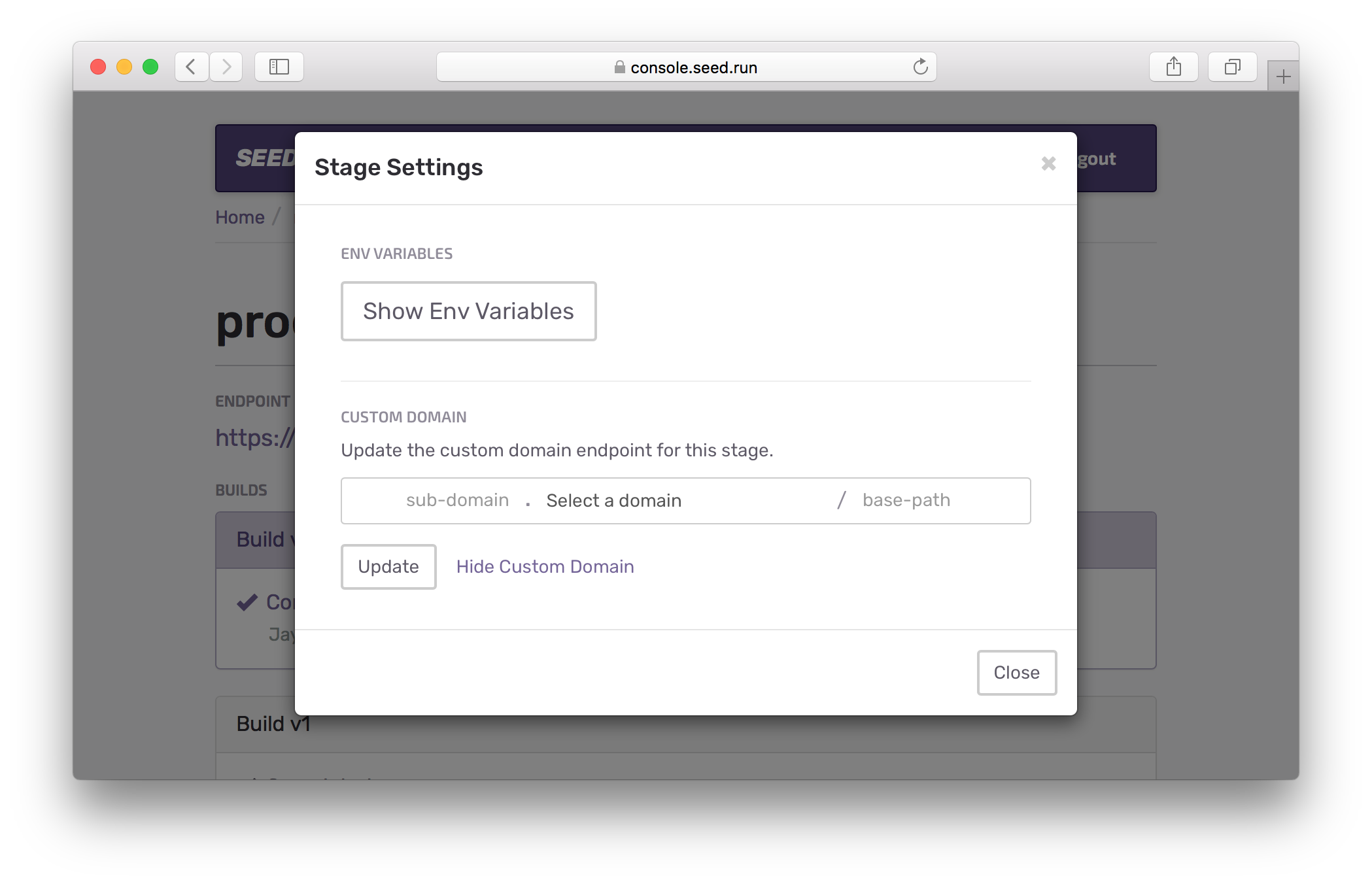 Configure Custom Domain parts Screenshot