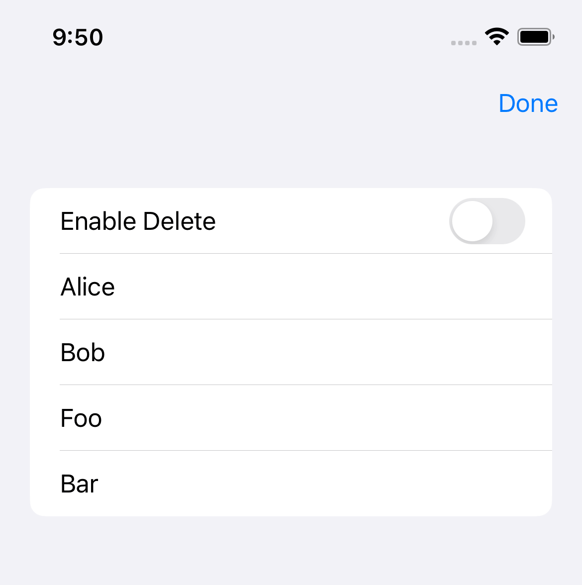 Disable the delete ability by passing nil to the onDelete.