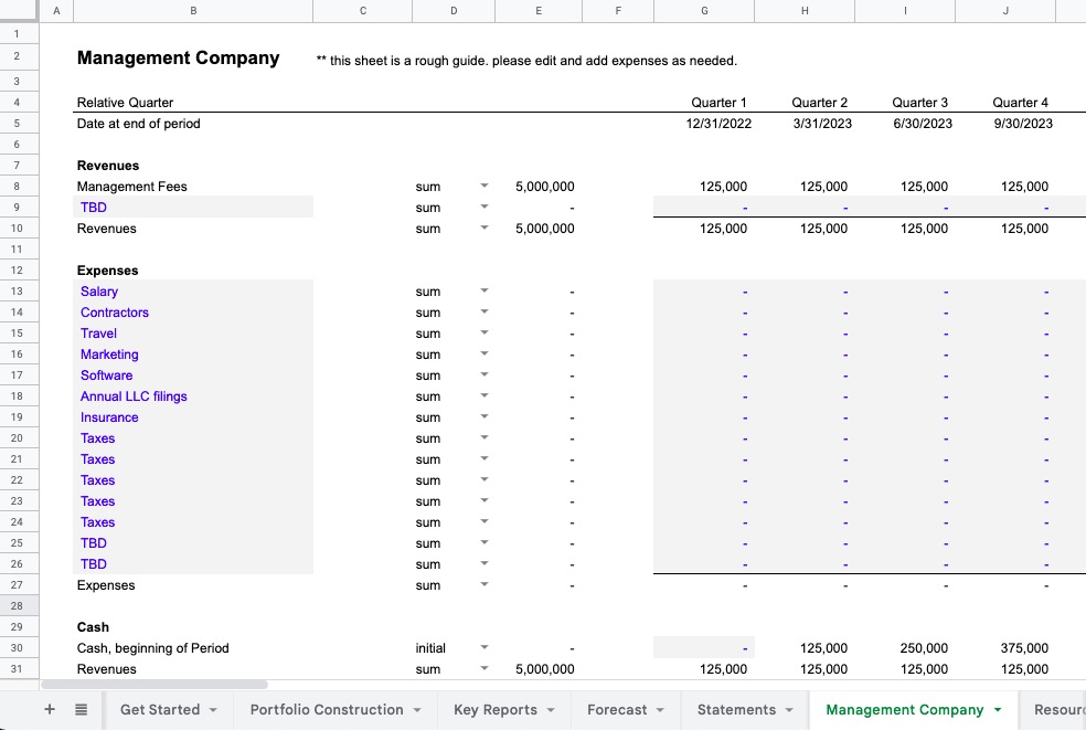 Venture Investor Model, With Actuals Tracking Screenshot