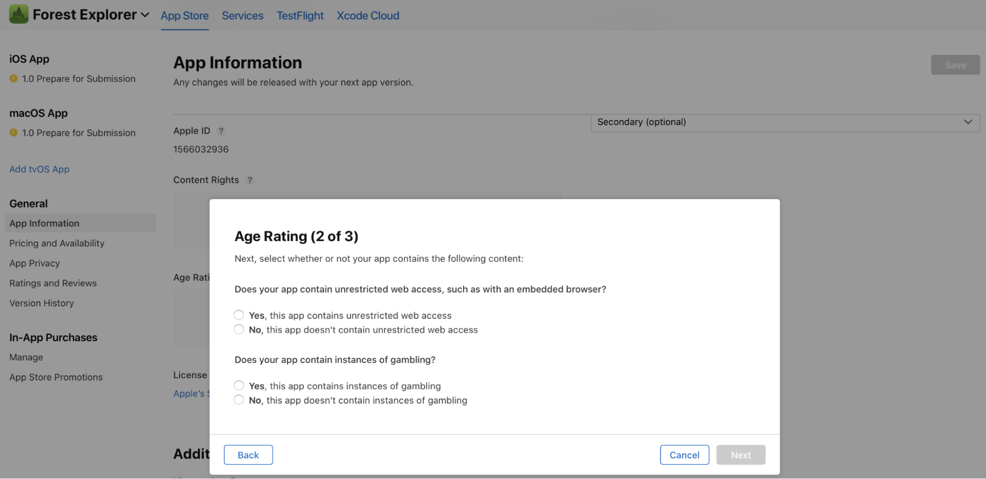 App Store Connect Age Rating