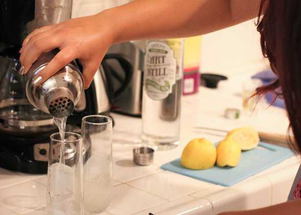 Pouring from the cocktail shaker