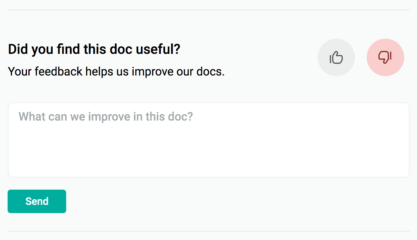 Form with thumbs down button selected presents prompt for feedback: What can we improve in this doc?