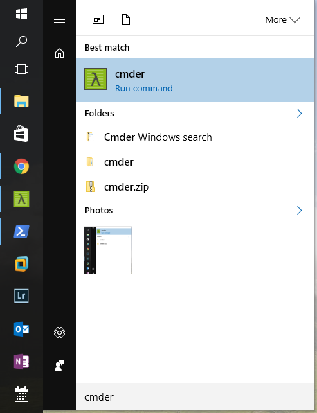 Windows start menu showing Cmder