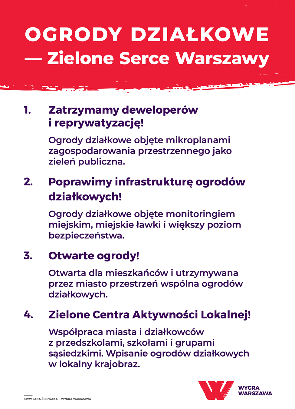 Ogrody działkowe - zielone serce Warszawy Zajmują dwa procent powierzchni miasta, dzielą się na 160 ogrodów i prawie 30 tysięcy osobnych ogródków. Najstarszy z nich – Rodzinny Ogród Działkowy przy Odyńca został założony w… 1902 roku. Komitet Wygra Warszawa przedstawił szereg sposób na ochronę terenów zielonych w mieście.