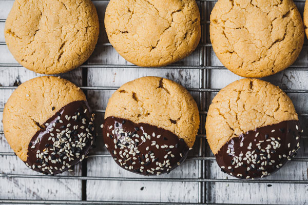 Chocolate Dipped Tahini Shortbread Cookies | Olive & Mango