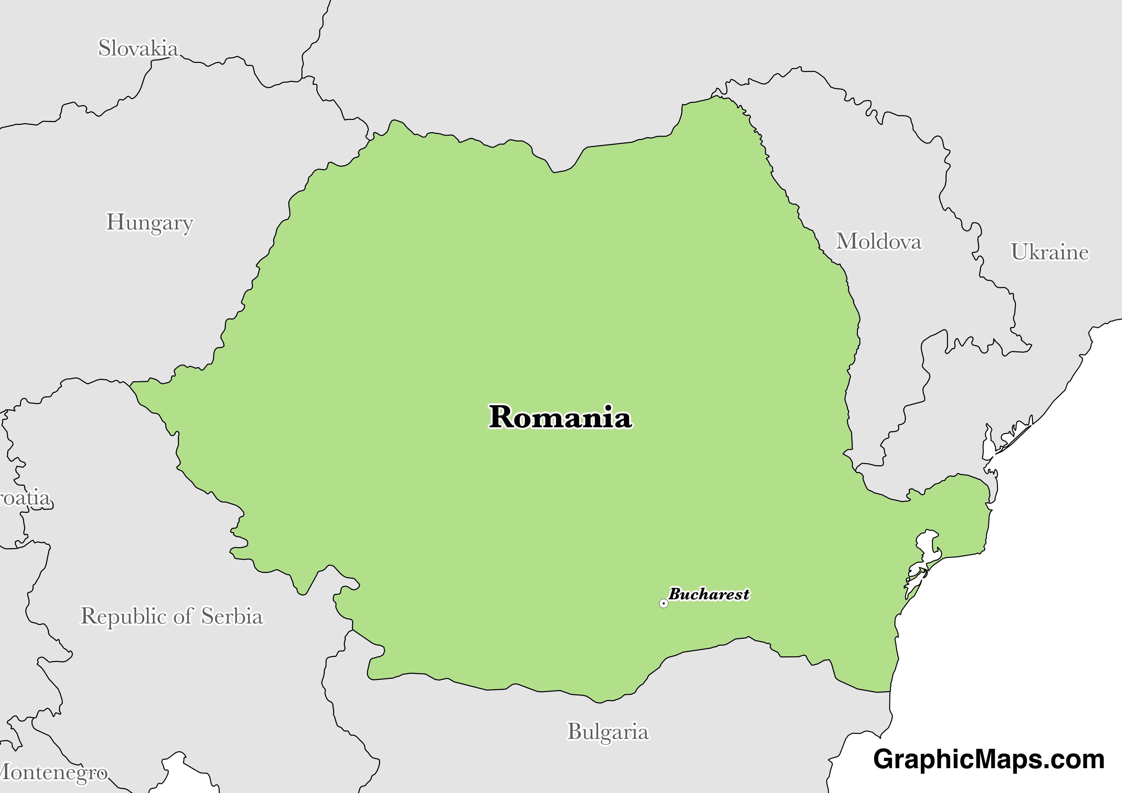Map showing the location of Romania