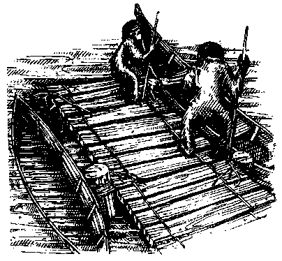 Two rakas on the dock by a boat.