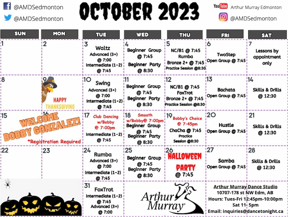 Arthur Murray Edmonton Group Class Calendar
