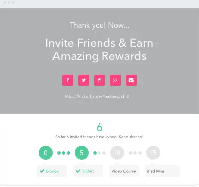 An example thank you page with viral refer a friend tools