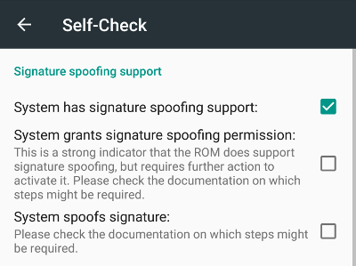MicroG Self Check with Signature Spoofing unchecked