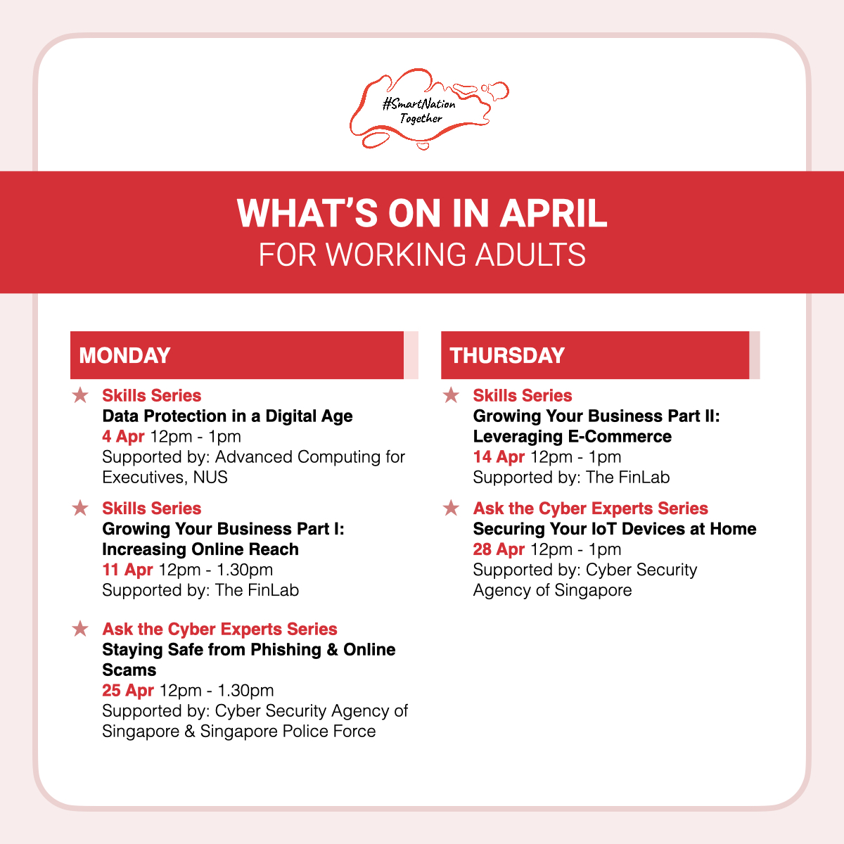 Free webinars in April for working adults