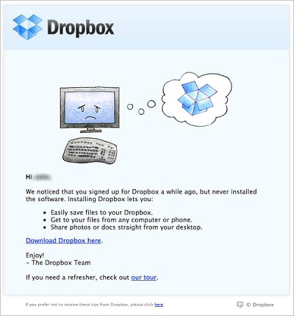 Trigger-Based Email Marketing: Screenshot of Dropbox email for abandoned carts