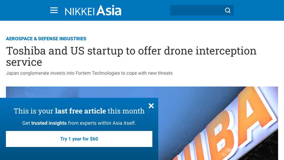 Toshiba and US startup to offer drone interception service