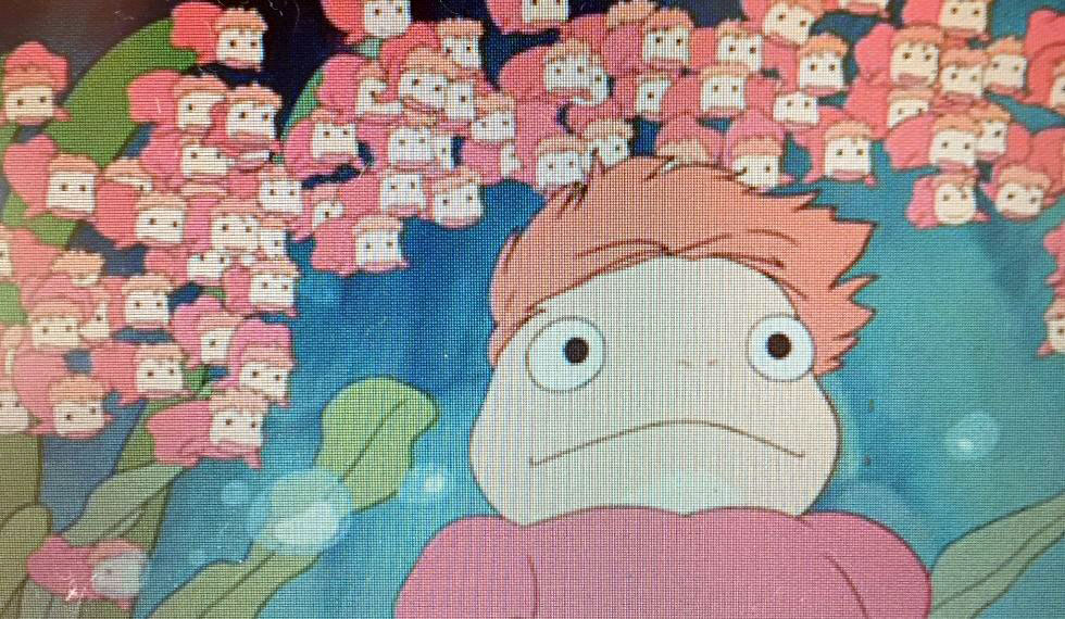 Ponyo surrounded by her many sisters in the film Ponyo, Miyazaki's adaptation of The Little Mermaid