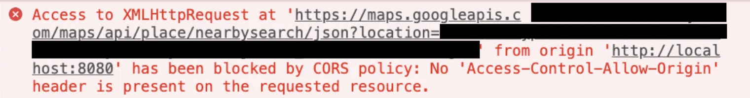 CORS error using Google Map Places