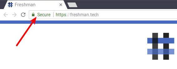 A green padlock is shown for freshman.tech in Firefox indicating that it's properly loaded over HTTPS