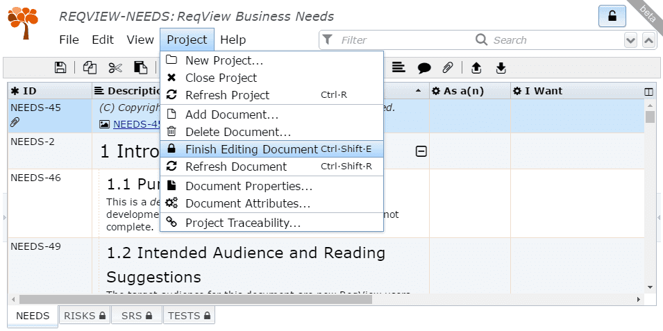 Requirements document exclusive edit
