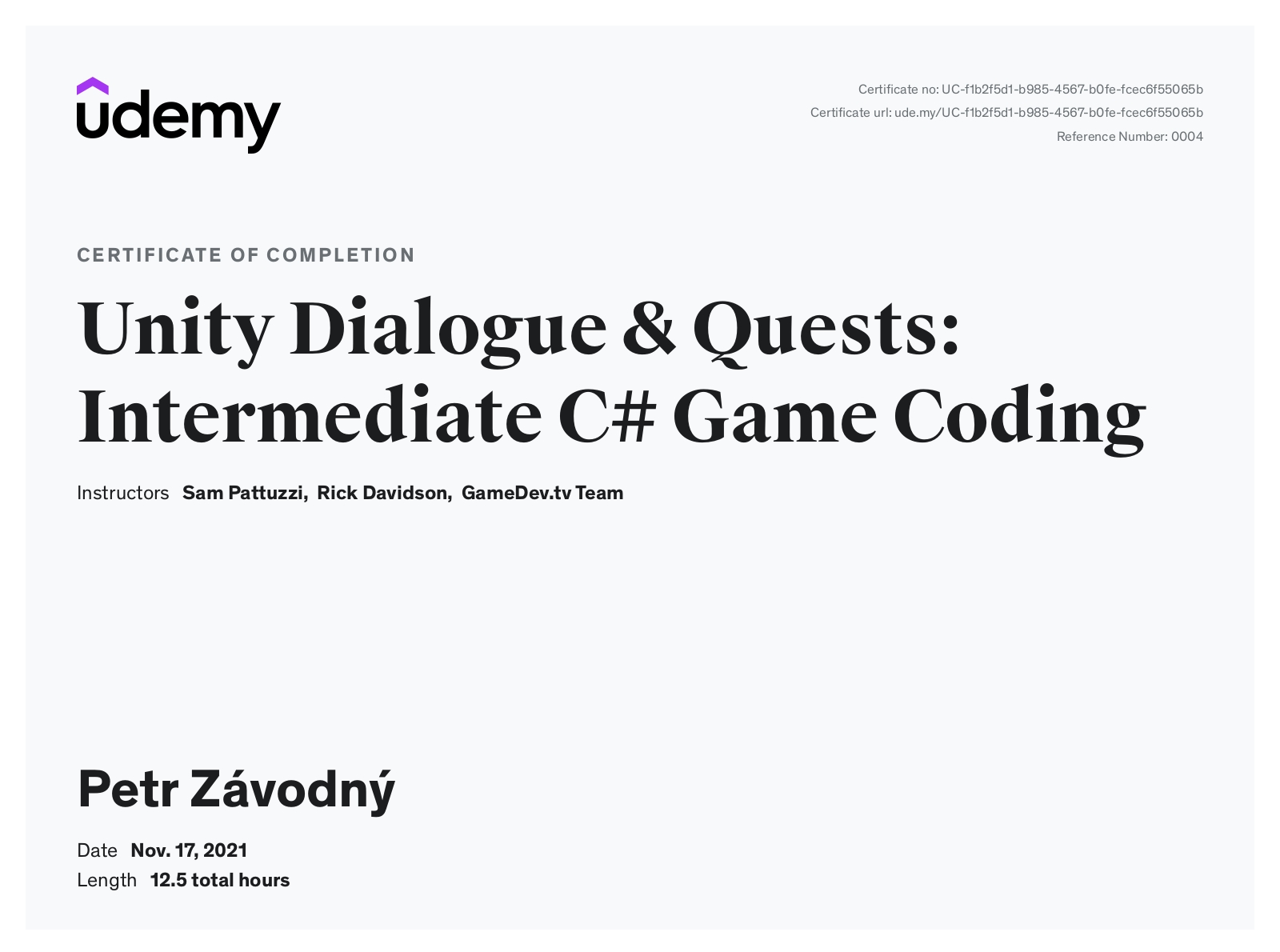 certificate Unity Dialogue & Quests: Intermediate C# Game Coding