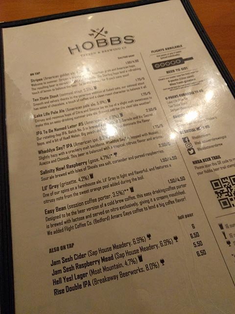 A list of the current craft beers that Hobbs Brewing Company is serving in the Tavern