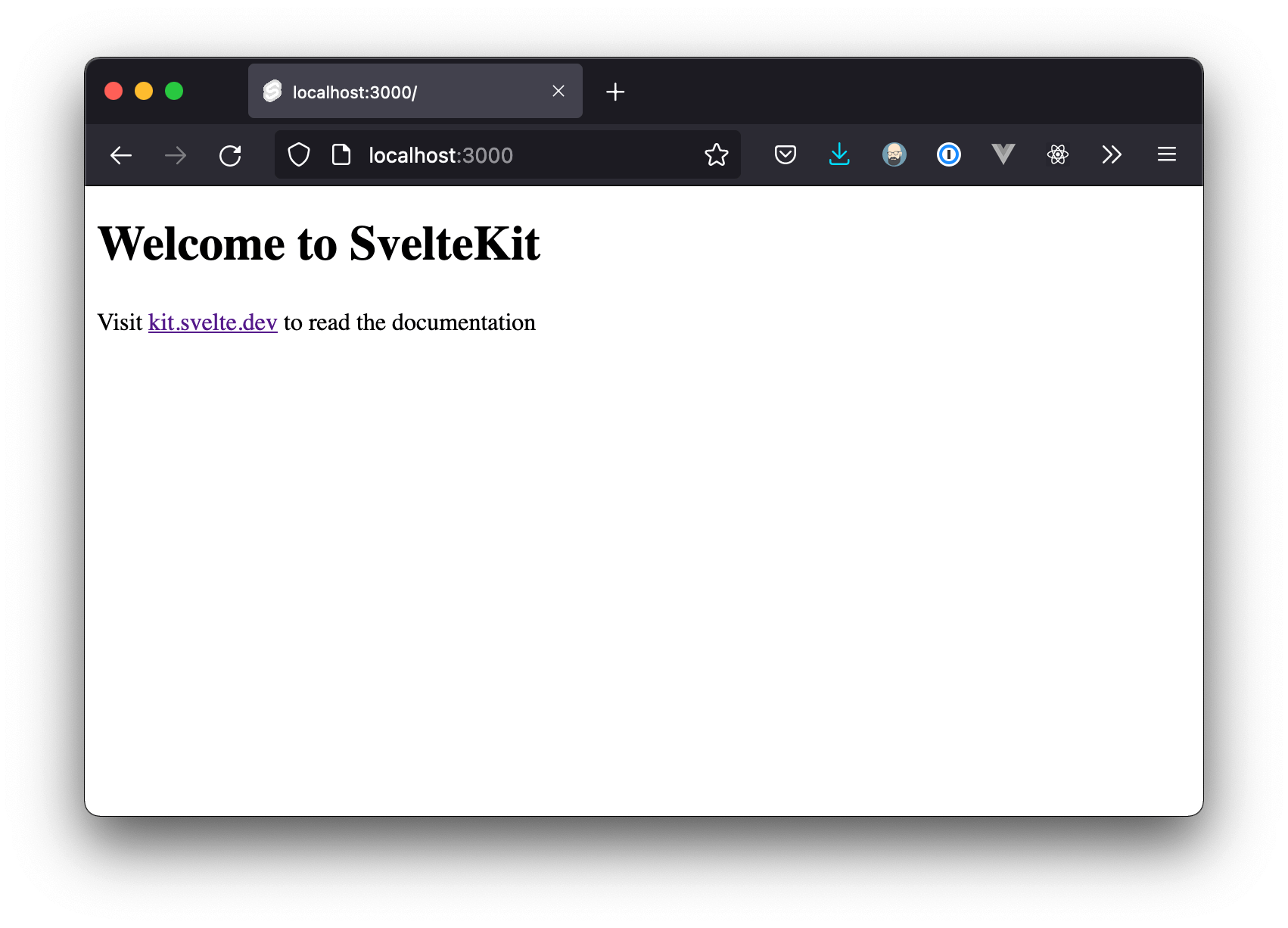 The default welcome page for a new SvelteKit project