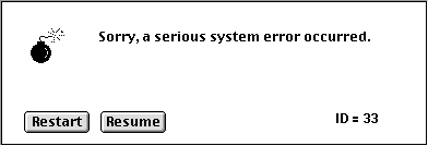 Classic MacOS error screen with just an error code (ID)