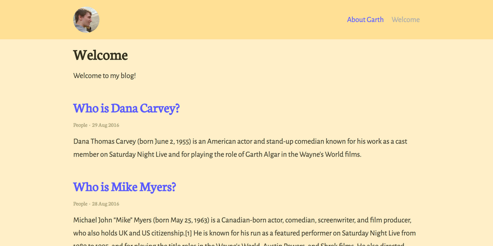 Screenshot of a page created with 