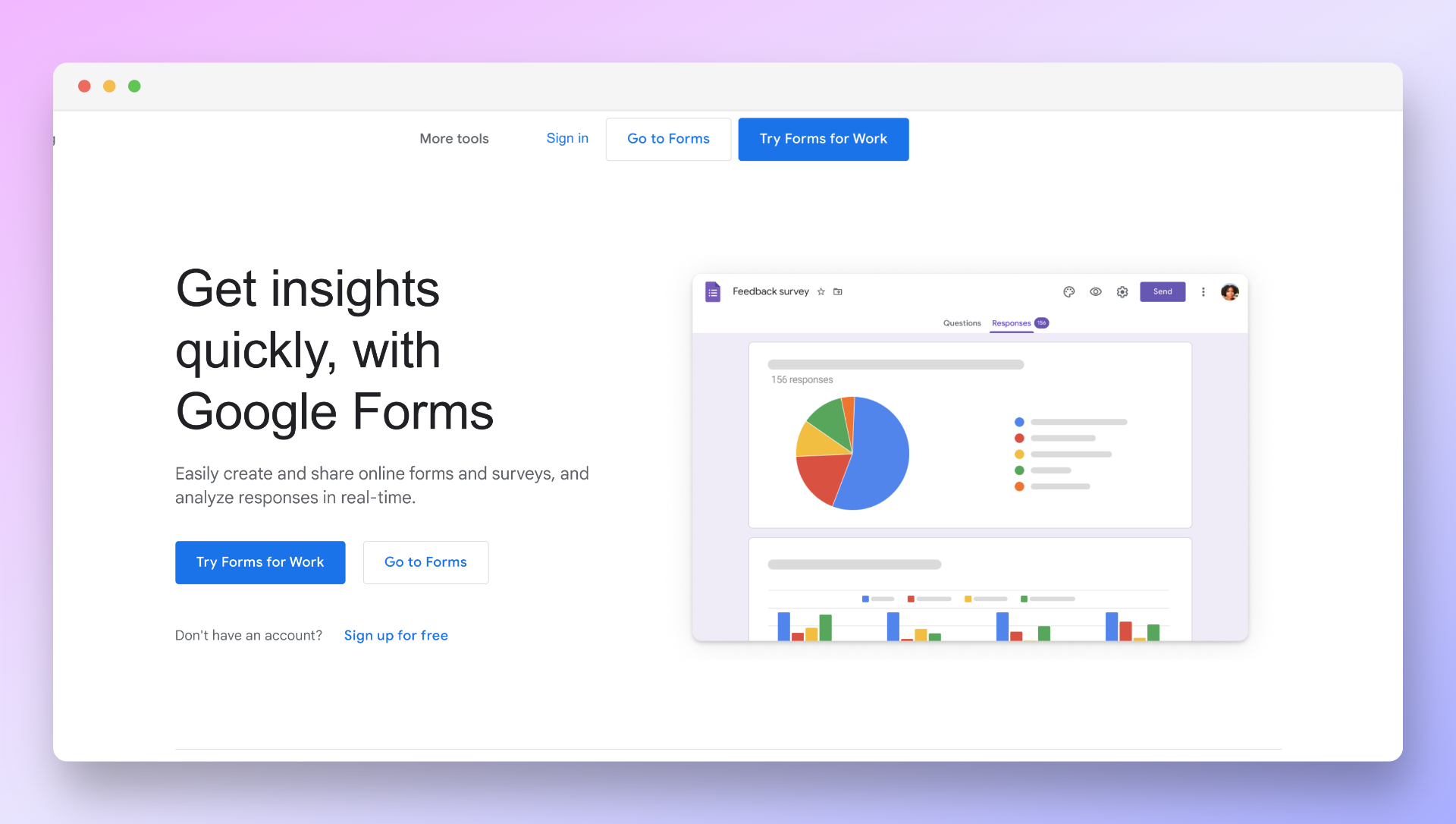 Google forms landing page