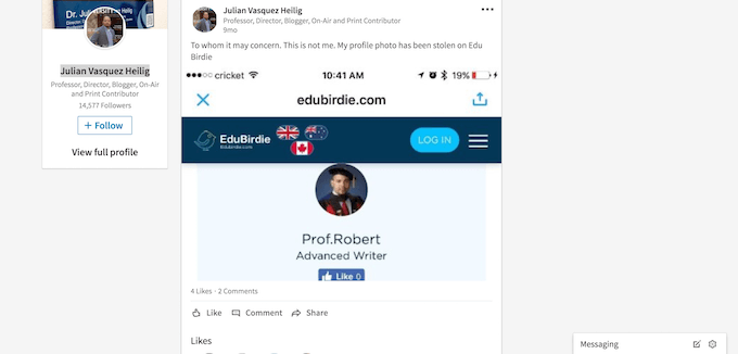 one more example edubirdie.com used real professor photo without consent