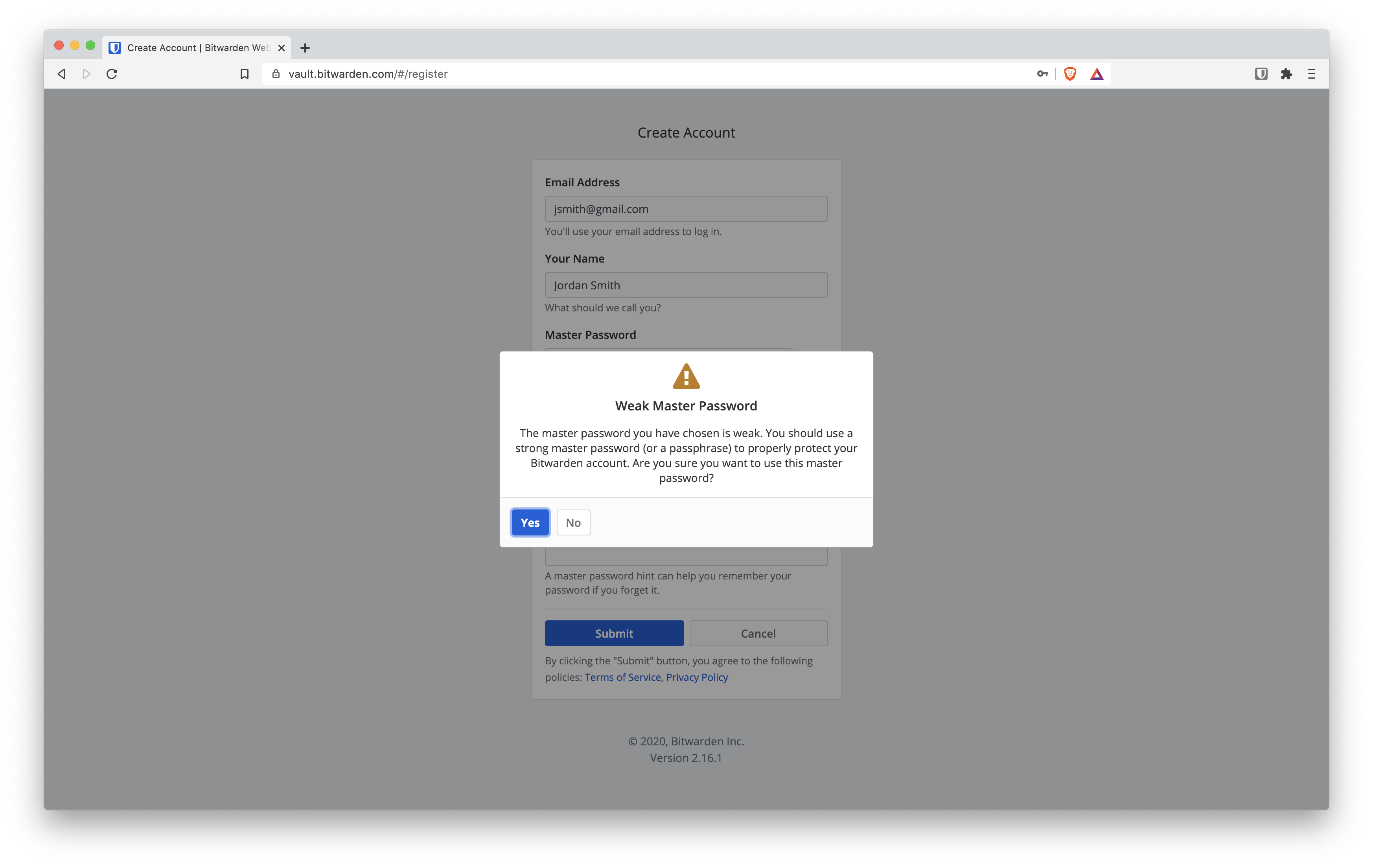 Figure: Weak Master Password Warning