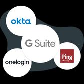 Logos of Okta, Google Suite, One Login and Ping