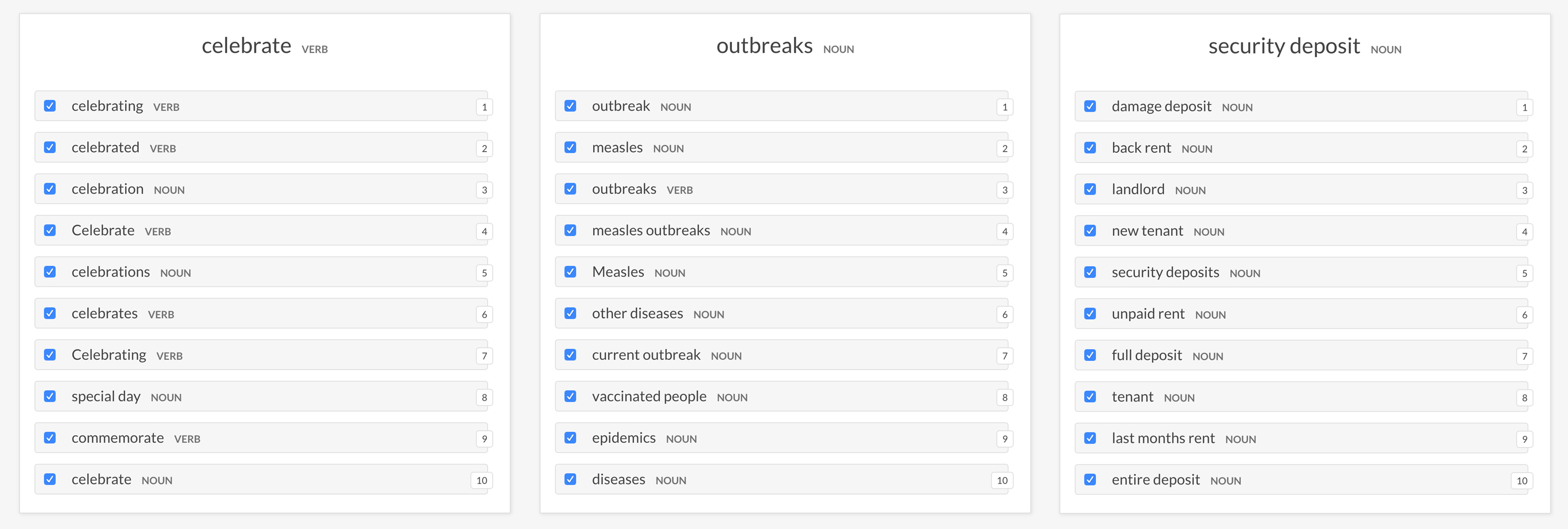 Screenshot of evaluating most similar entries