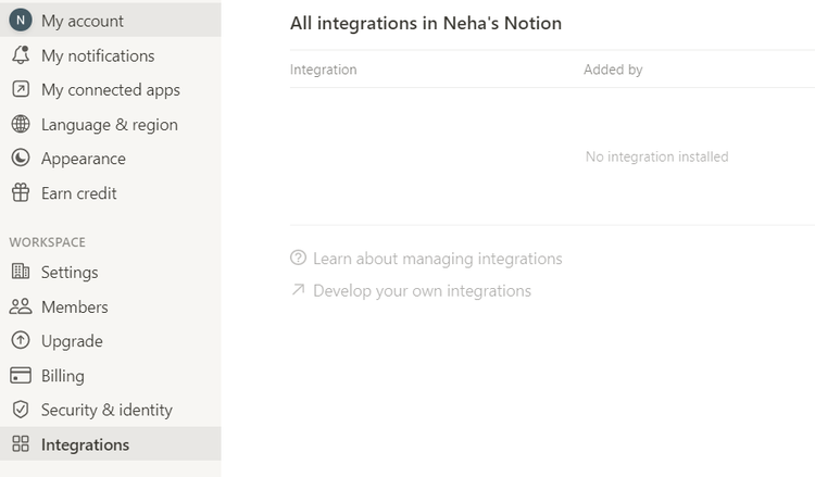 Develop own integration in Notion